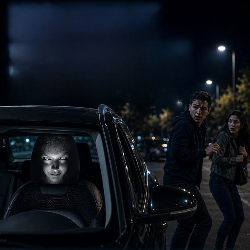 Hauntby™ Silent Stare – Creepy Car Headrest Cover