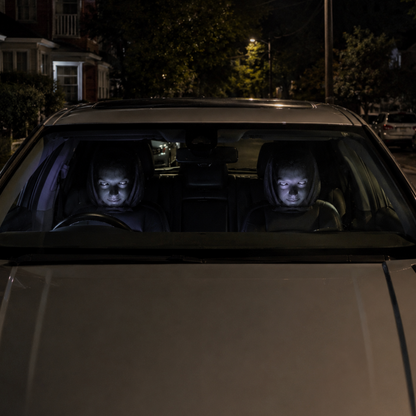 Hauntby™ Silent Stare – Creepy Car Headrest Cover