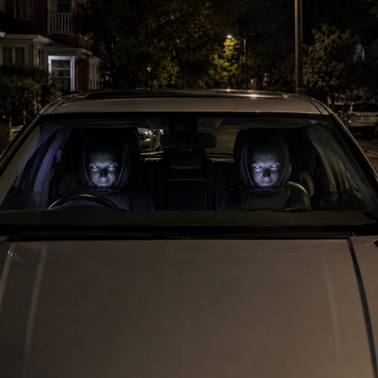 Hauntby™ Silent Stare – Creepy Car Headrest Cover